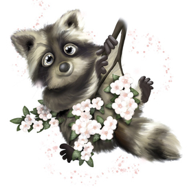 Енотик на цветочной ветке