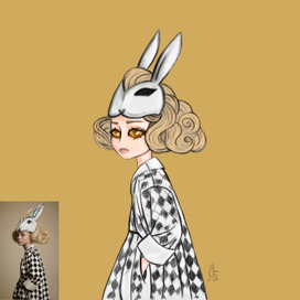 Портрет девушки в маске кролика 