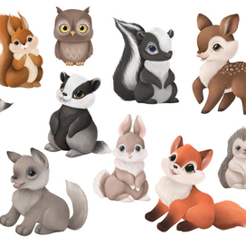 Лесные звери. Набор иллюстраций