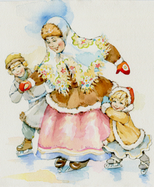 тетушка с детьми на катке 