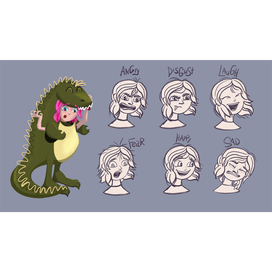 Эмоции девочки в костюме дино