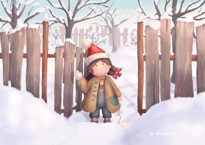 Зимняя девочка идёт гулять