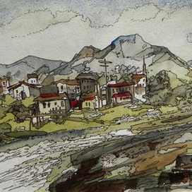 у подножия гор.