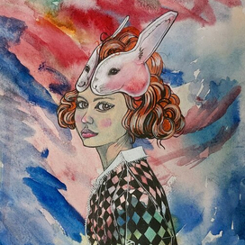 портрет девочки в маске зайца