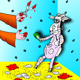 Иллюстрация к басне Эзопа про овцу и стригаля