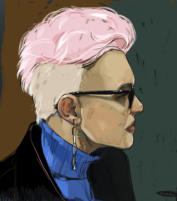 Портрет с розовыми волосами