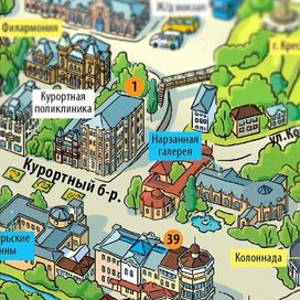 Рисованная туристическая карта Кисловодска