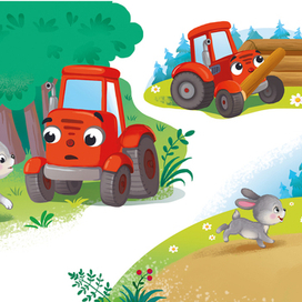 Маленький трактор и зайчик