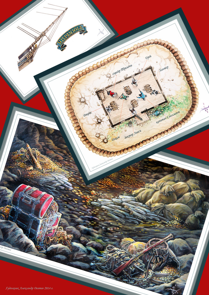 "Остров сокровищ". Пещера. План обороны. Бушприт "Испаньолы".