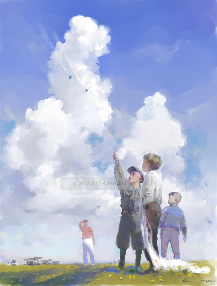 "На аэродроме". Иллюстрация к книге мемуаров В. Урюмцева-Ермака. https://editus.ru/services-verstka.php