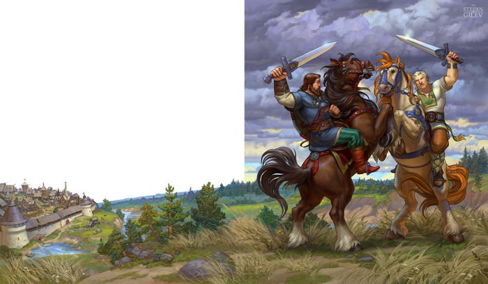 Иллюстрация к былине "Добрыня Никитич". Богатырский бой.