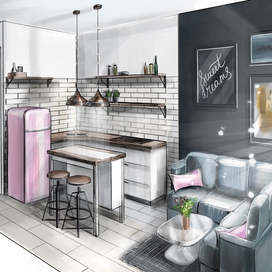 Эскиз кухни-гостиной