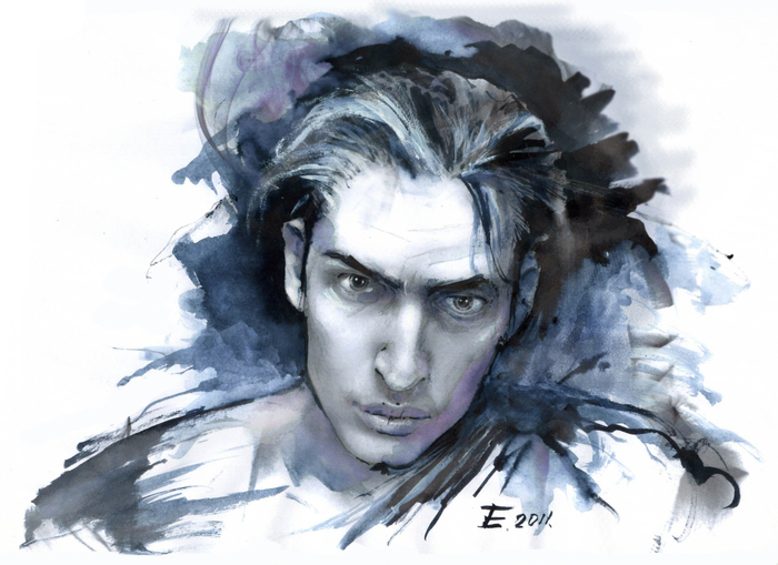 Portrait of a young friend. Etude. Indian ink. Ink.