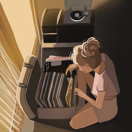 Girl and record player