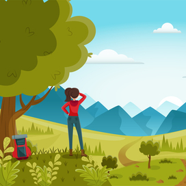 Пейзаж "Девушка с рюкзаком"