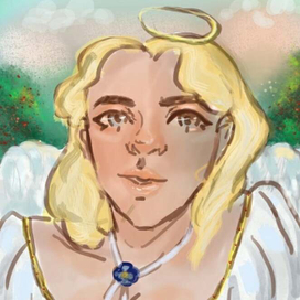 Ангел в саду под лучами заката