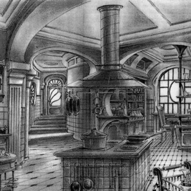 эскиз декорации кухня в отеле к муз.ф. "Старые песни о главном. Постскриптум." реж. О.Гусев