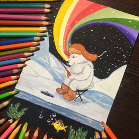 Полярный мишка на рыбалке