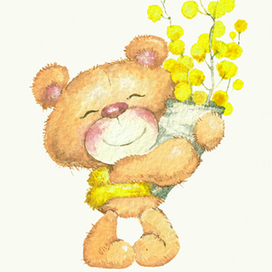 Мишка и мимозы