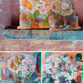 "С добрым утром!"  Декоративные диванные подушки с мотивами моих работ.