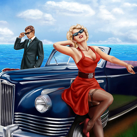 Pin-up.В кабриолете.