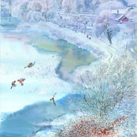 Зимний пейзаж с рябиной