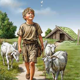 Ребёнок с козами