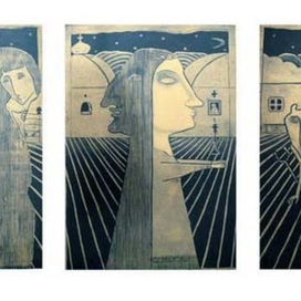 Персонажи Н. Гоголя. Линогравюра. Серия.