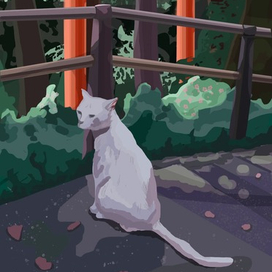 Кот в японском лесу