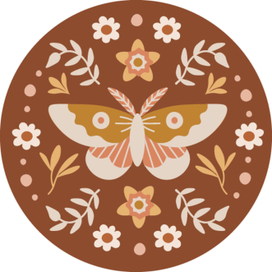 Винтажная бабочка с цветами и веточками в окружности
