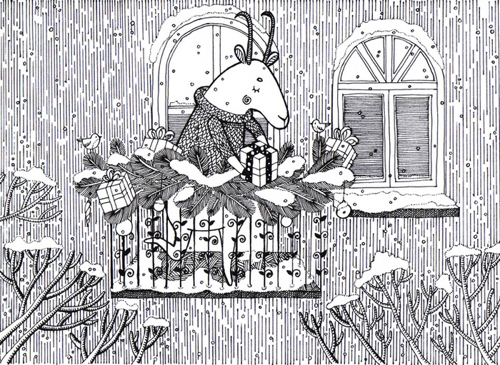 Новогодняя коза на балконе