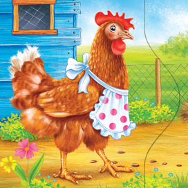 Курица, зерно. Карточка детской игры "Кто что ест"