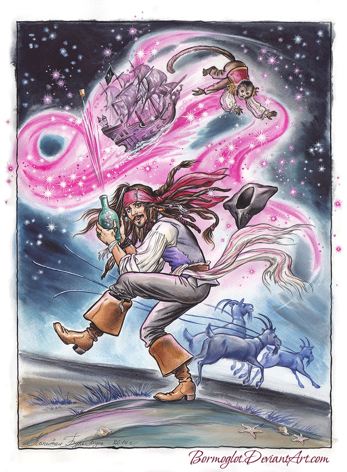 2) О том, как капитан Джек Воробей извлек "Черную Жемчужину" из бутылки.