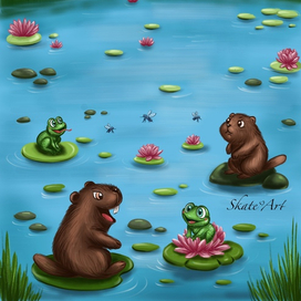 Illustration for the magazine "Yakster Tyashtenya," a story about a beaver and mosquitoes. Procreate