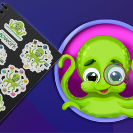 Маскот осминог и набор стикеров для команды