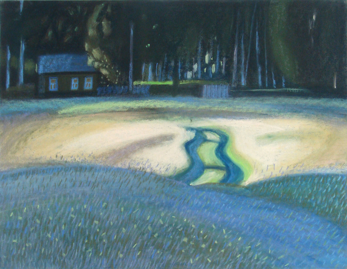 Черный лес, голубая дорога. 2012. Т.б., пастель. 50х65.