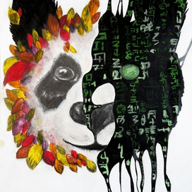 Двойная панда гуашью 