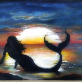 Русалка. Силуэт на закате. 30 на 20 см.