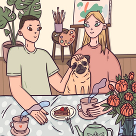 Пара с мопсом