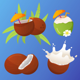 Кокосовые орехи. Молоко кокосовое. Коктейль в кокосе.
