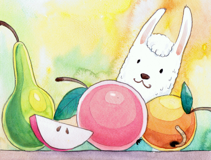 Лама и яблоки