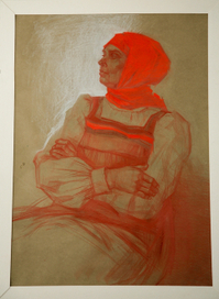 модель в красном платке