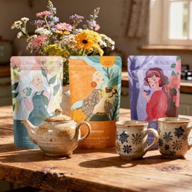 Иллюстрации для упаковки чая Травница