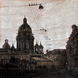 Исакий на рссвете. 21х21 см, цветная бумага, гелевые ручки.