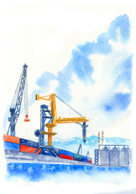 Акварель с кранами.