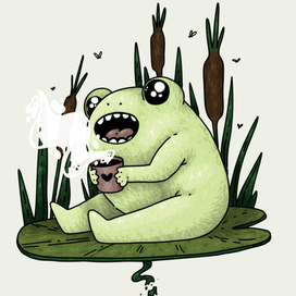 Лягушка с кофе (эскиз для брелка)