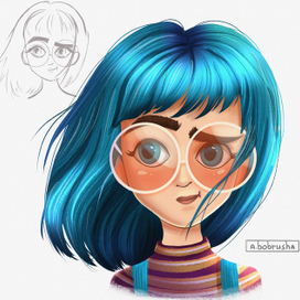 Девушка с синими волосами 