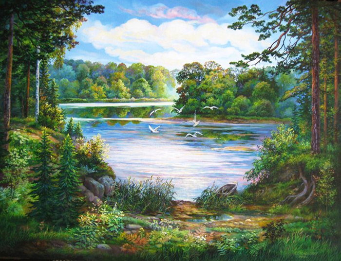 Чаек полет над рассветным Неманом