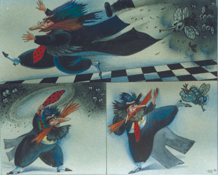 Пан Клякса борется с мухами.