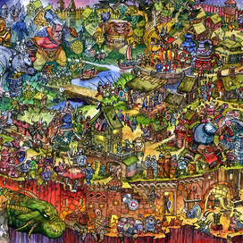 Иллюстрация в стиле виммельбух на скандинавкую тематику.